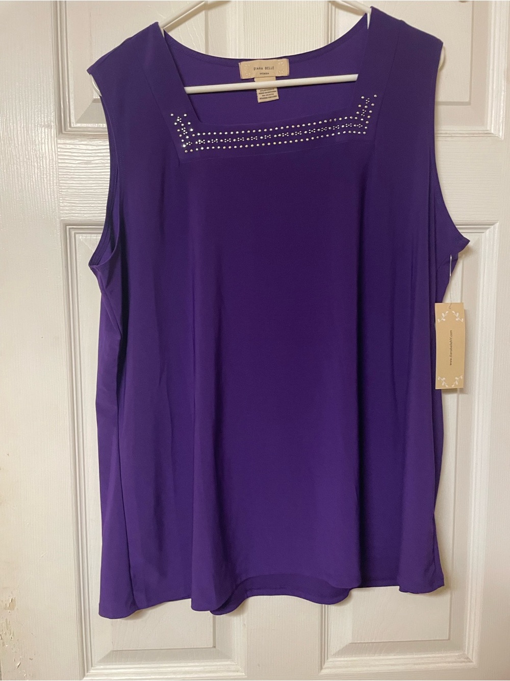 Dana Buchman Purple Sleeveless Square-Neck Top with Rhinestone Detail